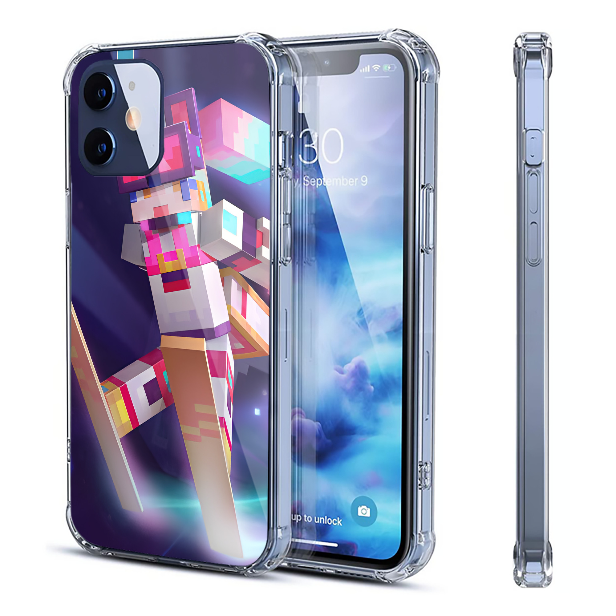 （画像用） マインクラフト ブロックの世界 Minecraft MC Block world 【iPhone 12シリーズ対応】透明スマホケース（クリアソフトケース）